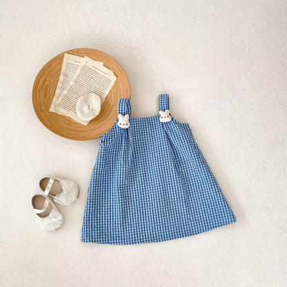 Summer Baby Girl Party Dress – 0-3 Years, Plaid Print Sleeveless Skirt
