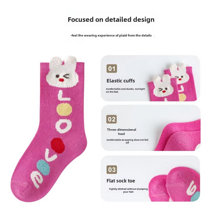 Girls' Autumn/Winter Cotton Socks – Cute Animal (Anti-Odor, Breathable, Sweat-Absorbing)