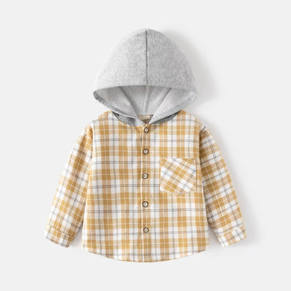 Korean Boys' Long-Sleeved Plaid Shirts – New, Hooded