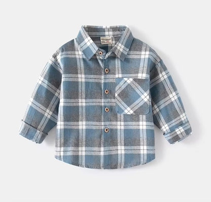 Korean-Style Boys' Plaid Long-Sleeve Shirts – New Spring (Lapel, Cotton, Comfortable)