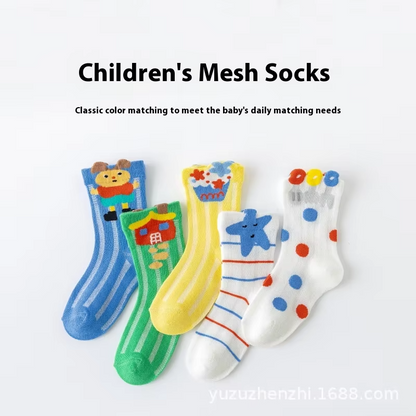 Boys & Girls' Mid-Calf Mesh Socks – Spring/Summer New (Cute Cartoon Animals)