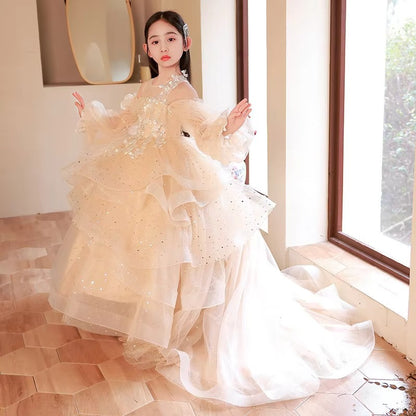 Girls' Princess Dress – Flower Design (Host/Catwalk/Piano/Wedding) Spring