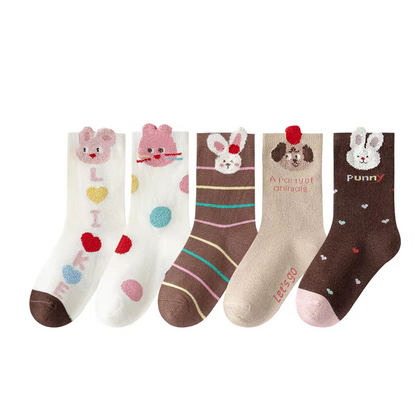 Girls' Autumn/Winter Cotton Socks – Cute Animal (Anti-Odor, Breathable, Sweat-Absorbing)