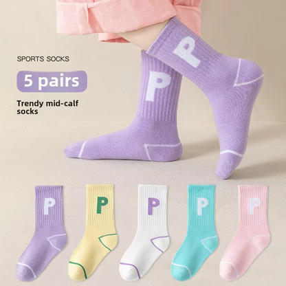 Girls' High-Quality Cotton Sports Crew – Breathable (1-12 Years, Fall/Winter)