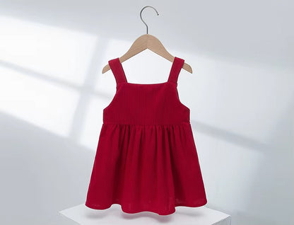 Ins Popular Spring/Summer Korean Kids' Corduroy Bow Strap Dress