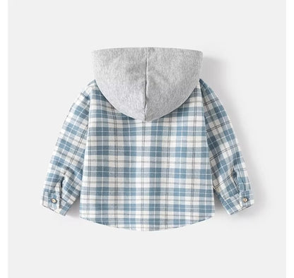 Korean Boys' Long-Sleeved Plaid Shirts – New, Hooded